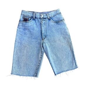 Bugle Boy Vintage 90s High Waisted Light Wash Denim Jean Shorts Raw Hem 27